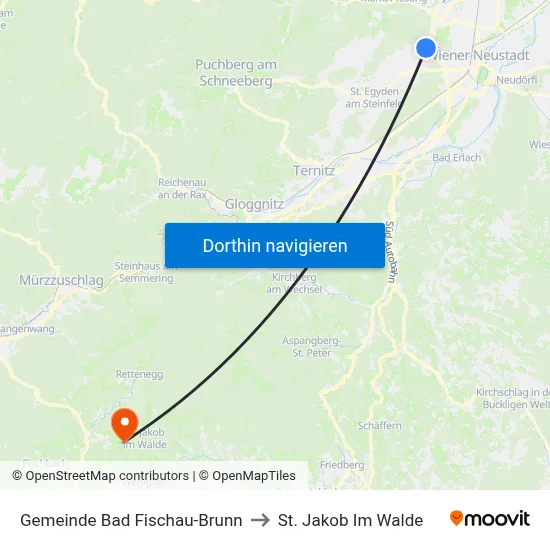 Gemeinde Bad Fischau-Brunn to St. Jakob Im Walde map
