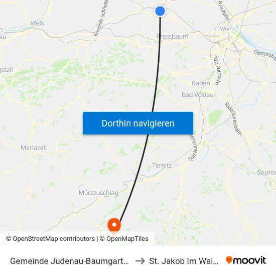 Gemeinde Judenau-Baumgarten to St. Jakob Im Walde map