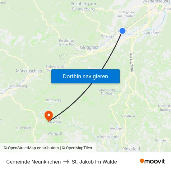 Gemeinde Neunkirchen to St. Jakob Im Walde map