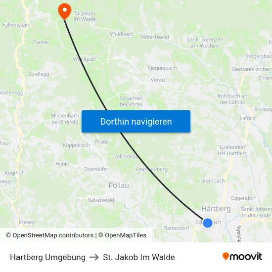 Hartberg Umgebung to St. Jakob Im Walde map