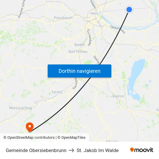 Gemeinde Obersiebenbrunn to St. Jakob Im Walde map