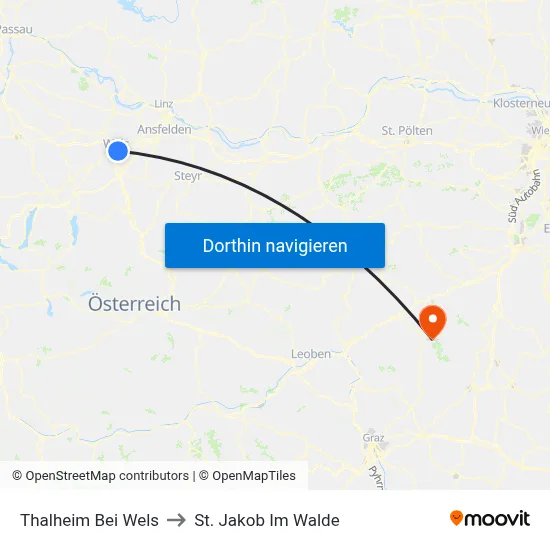 Thalheim Bei Wels to St. Jakob Im Walde map