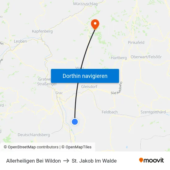 Allerheiligen Bei Wildon to St. Jakob Im Walde map