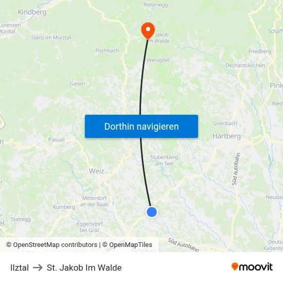 Ilztal to St. Jakob Im Walde map