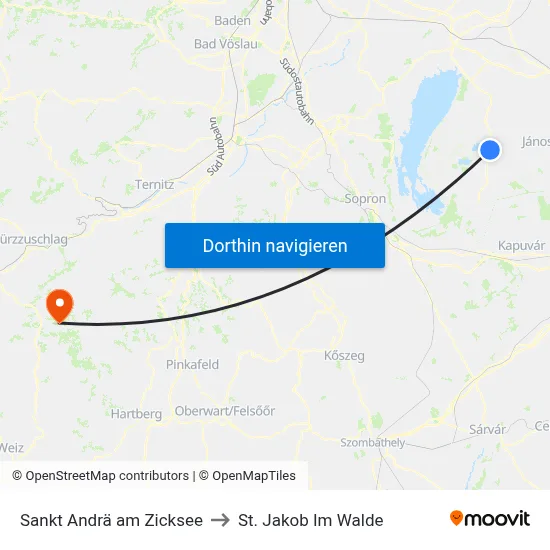 Sankt Andrä am Zicksee to St. Jakob Im Walde map
