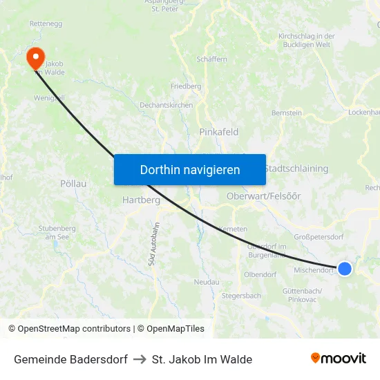Gemeinde Badersdorf to St. Jakob Im Walde map