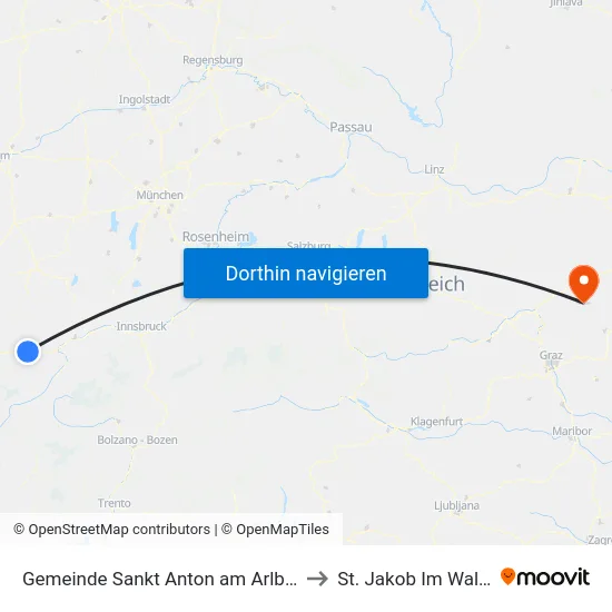 Gemeinde Sankt Anton am Arlberg to St. Jakob Im Walde map