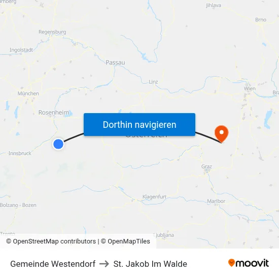 Gemeinde Westendorf to St. Jakob Im Walde map