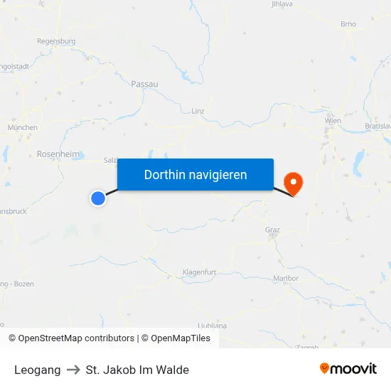 Leogang to St. Jakob Im Walde map