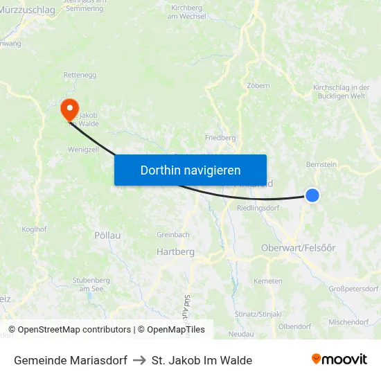 Gemeinde Mariasdorf to St. Jakob Im Walde map