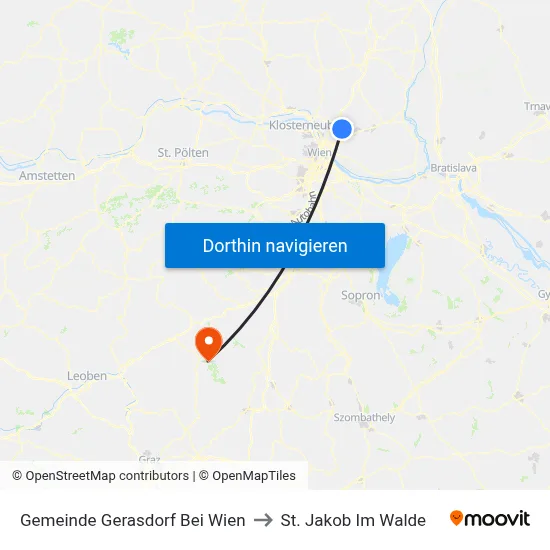 Gemeinde Gerasdorf Bei Wien to St. Jakob Im Walde map