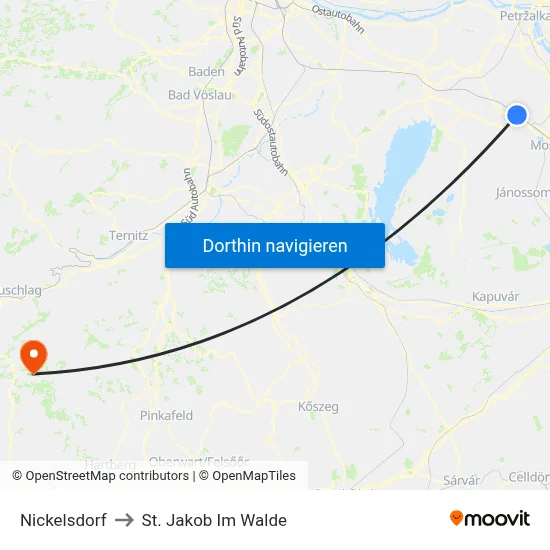 Nickelsdorf to St. Jakob Im Walde map