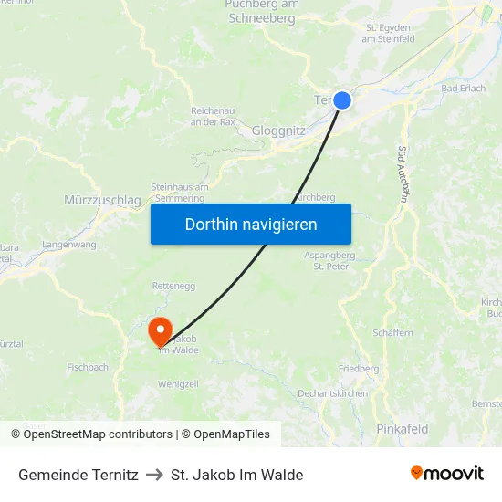 Gemeinde Ternitz to St. Jakob Im Walde map