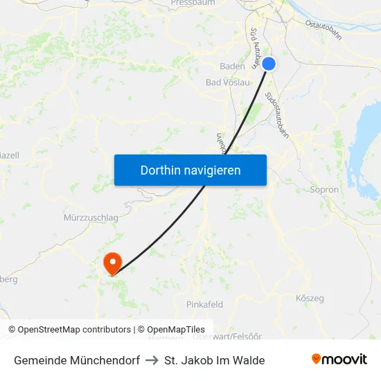 Gemeinde Münchendorf to St. Jakob Im Walde map