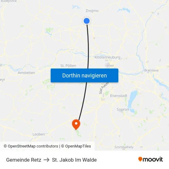 Gemeinde Retz to St. Jakob Im Walde map