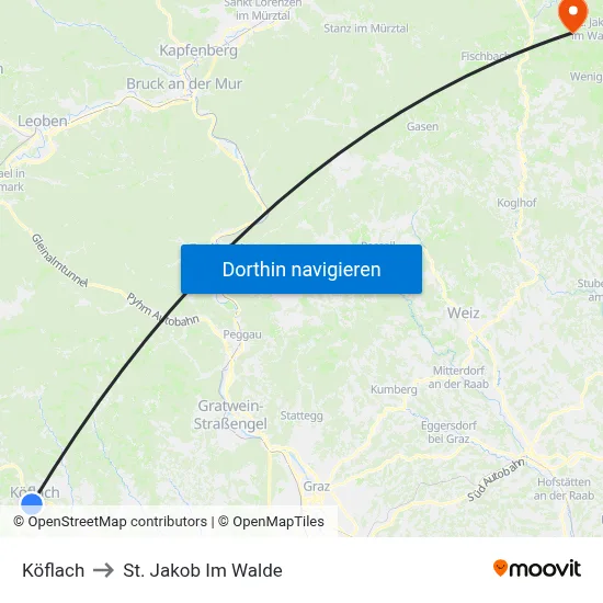 Köflach to St. Jakob Im Walde map