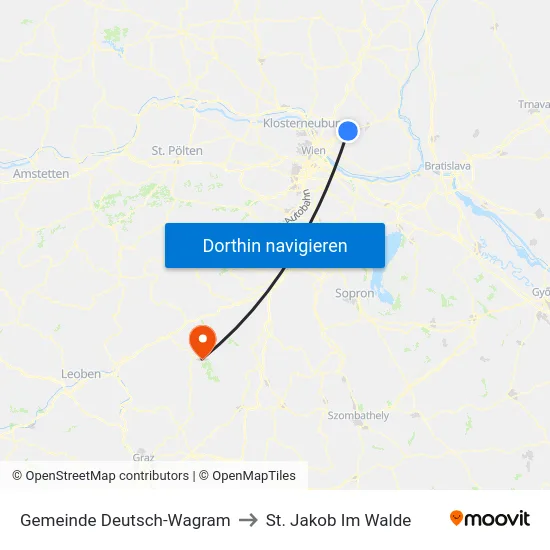 Gemeinde Deutsch-Wagram to St. Jakob Im Walde map