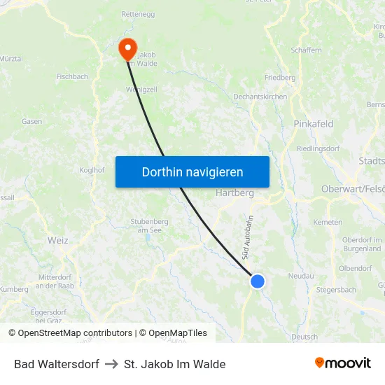 Bad Waltersdorf to St. Jakob Im Walde map