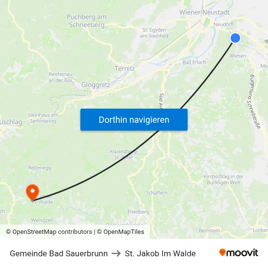Gemeinde Bad Sauerbrunn to St. Jakob Im Walde map