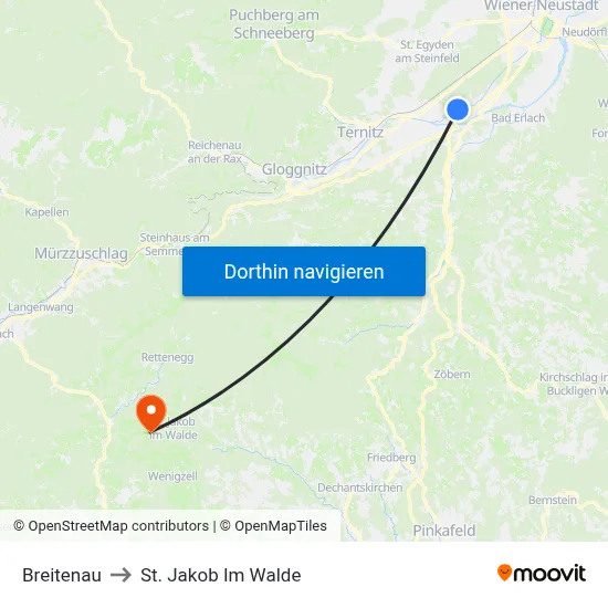 Breitenau to St. Jakob Im Walde map