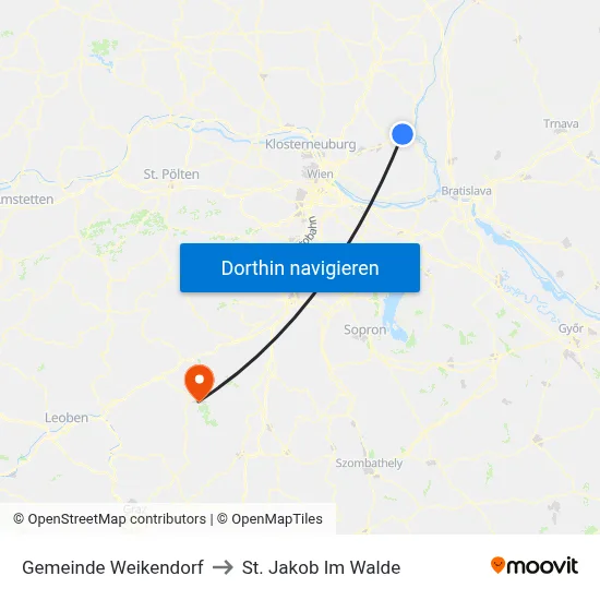 Gemeinde Weikendorf to St. Jakob Im Walde map