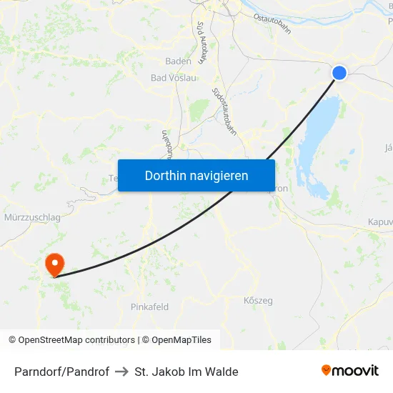 Parndorf/Pandrof to St. Jakob Im Walde map