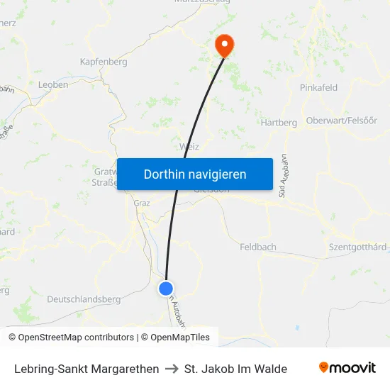 Lebring-Sankt Margarethen to St. Jakob Im Walde map