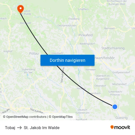 Tobaj to St. Jakob Im Walde map