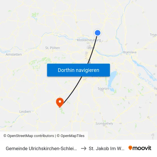 Gemeinde Ulrichskirchen-Schleinbach to St. Jakob Im Walde map
