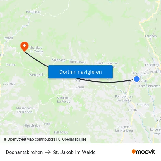 Dechantskirchen to St. Jakob Im Walde map