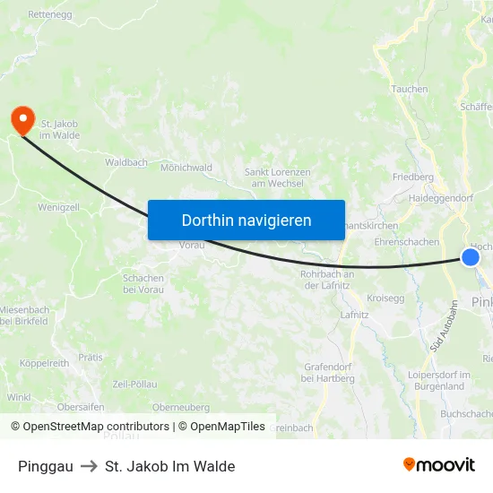 Pinggau to St. Jakob Im Walde map