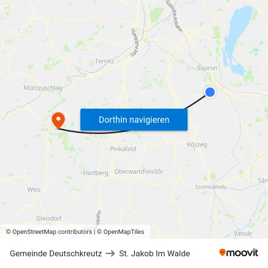 Gemeinde Deutschkreutz to St. Jakob Im Walde map