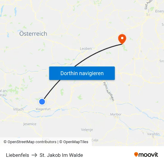 Liebenfels to St. Jakob Im Walde map