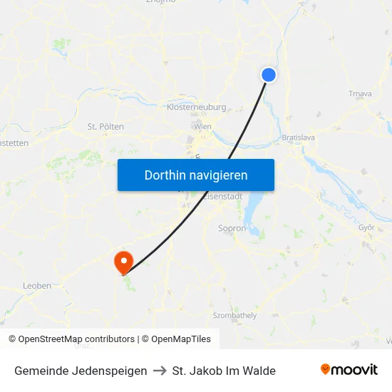 Gemeinde Jedenspeigen to St. Jakob Im Walde map