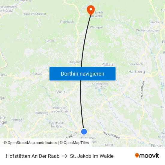 Hofstätten An Der Raab to St. Jakob Im Walde map