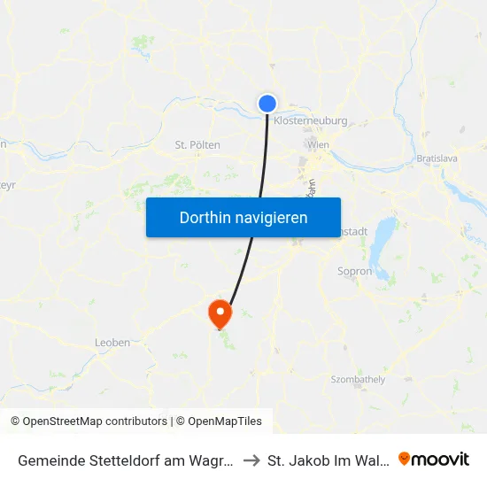 Gemeinde Stetteldorf am Wagram to St. Jakob Im Walde map