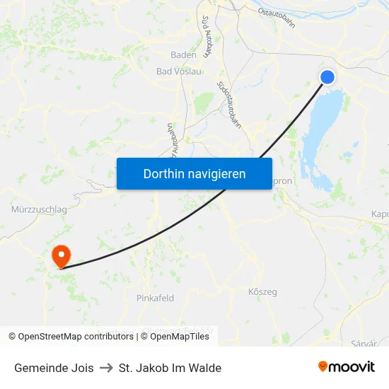 Gemeinde Jois to St. Jakob Im Walde map