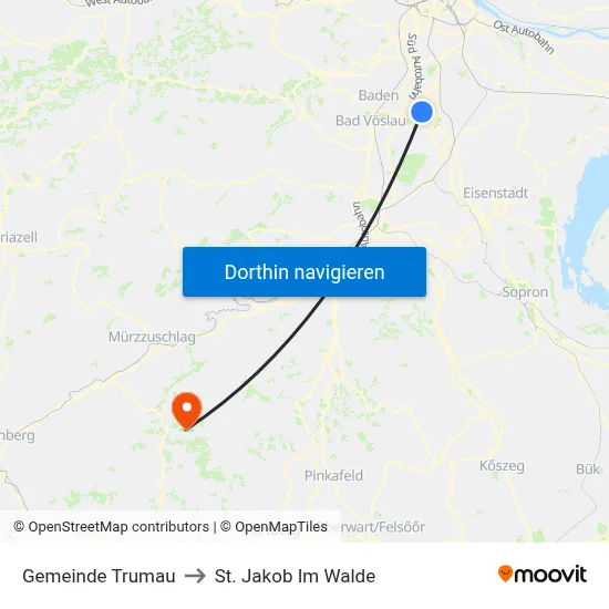 Gemeinde Trumau to St. Jakob Im Walde map