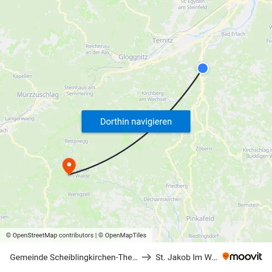 Gemeinde Scheiblingkirchen-Thernberg to St. Jakob Im Walde map