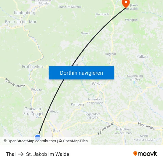 Thal to St. Jakob Im Walde map