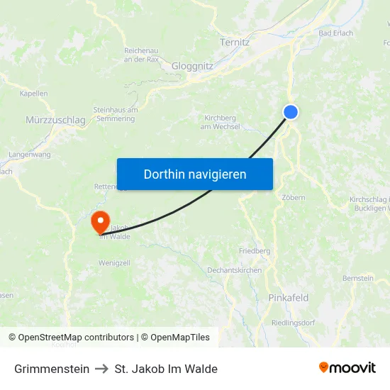 Grimmenstein to St. Jakob Im Walde map