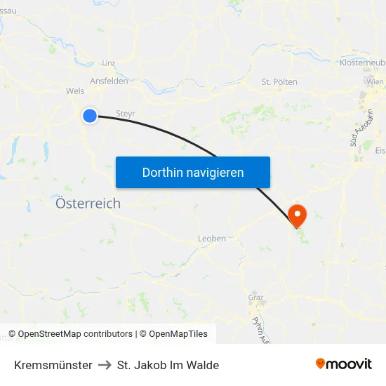Kremsmünster to St. Jakob Im Walde map