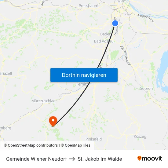 Gemeinde Wiener Neudorf to St. Jakob Im Walde map