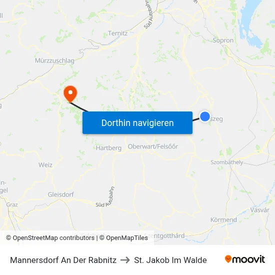 Mannersdorf An Der Rabnitz to St. Jakob Im Walde map