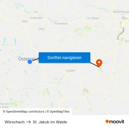 Wörschach to St. Jakob Im Walde map