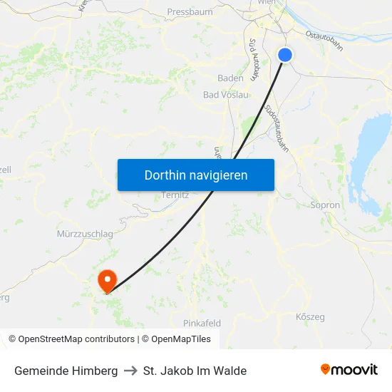 Gemeinde Himberg to St. Jakob Im Walde map