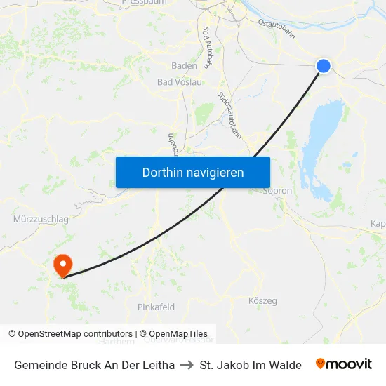 Gemeinde Bruck An Der Leitha to St. Jakob Im Walde map