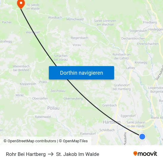 Rohr Bei Hartberg to St. Jakob Im Walde map