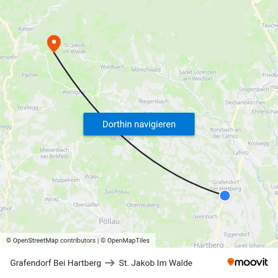Grafendorf Bei Hartberg to St. Jakob Im Walde map