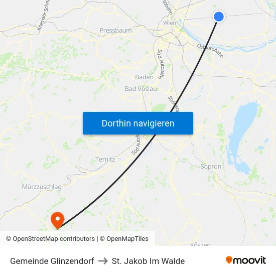 Gemeinde Glinzendorf to St. Jakob Im Walde map
